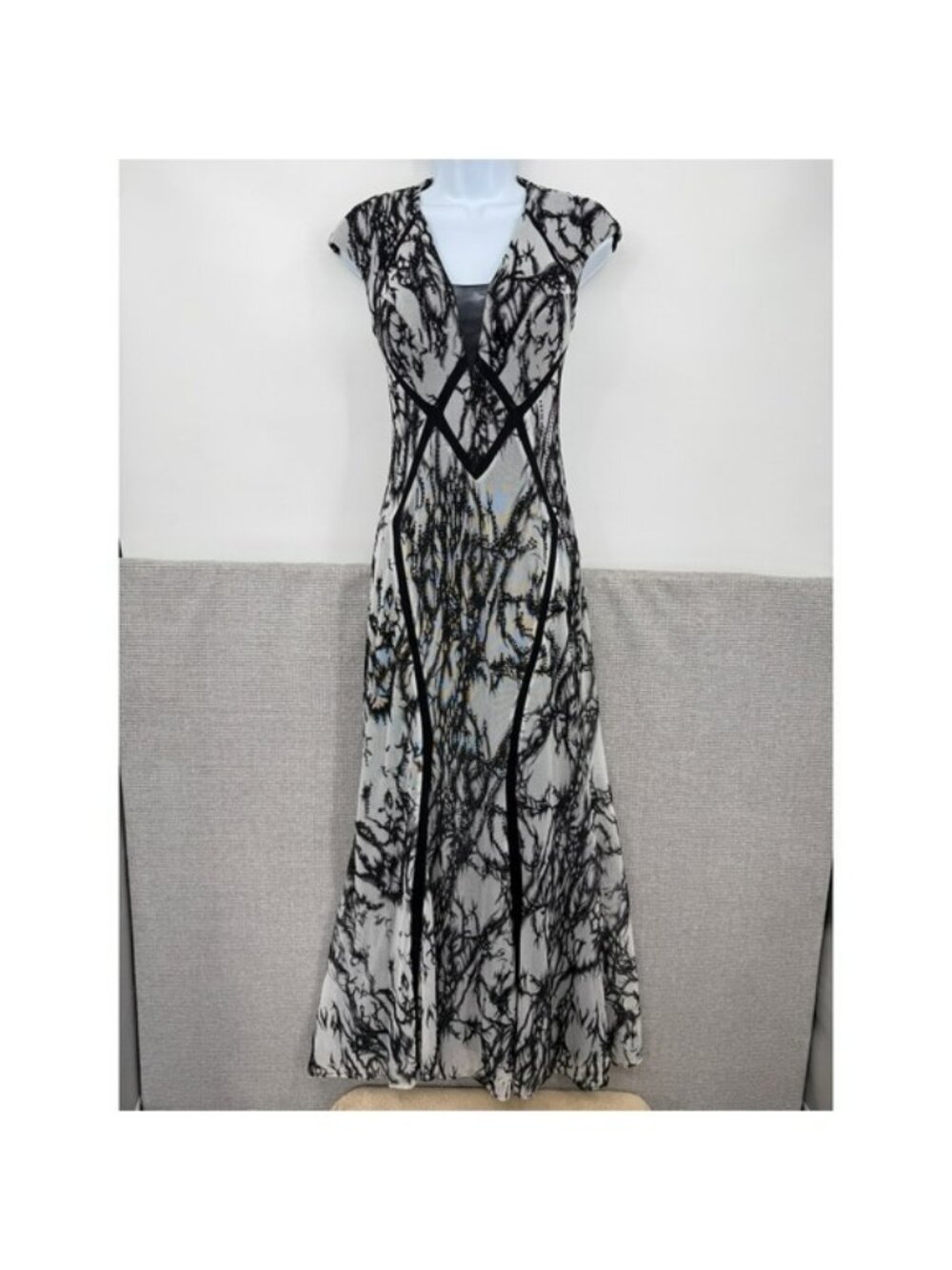 Beaded Goth Fairy Alberto Makali Maxi Gown Dress Women Sz 4 Black Stretch Mesh